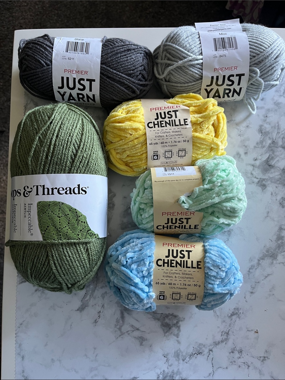 Premier Multi-Color Yarn Assortment - Gray, Yellow, Green, Blue